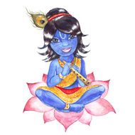 Indian God Krishna Watercolor illustration