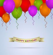 Happy birthday card with ballons and ribbon