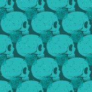 Turquoise skull grunge seamless pattern