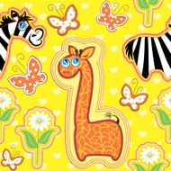 Seamless pattern with cartoon animals - giraffe and zebra N2