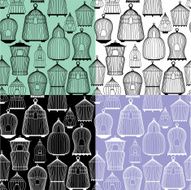 seamless patterns with decorative bird cage Silhouettes N2