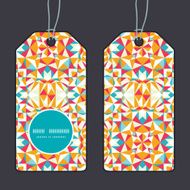 Vector colorful triangle texture vertical round frame pattern tags set N2