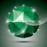 Abstract 3D emerald festive sphere with sparkles green glossy