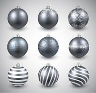 Set of realistic silver christmas balls