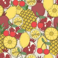 Seamless fruit pattern of pineapples lemons pomegranates cherries
