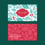 Vector christmas holly berries horizontal frame pattern business cards set