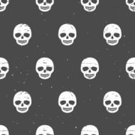 Vintage chalk skulls Seamless pattern on dark background