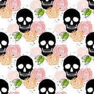 Floral skull seamless pattern