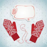 Holiday card design with knitted mittens N2
