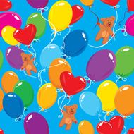 Seamless pattern with colorful balloons and teddy bears on sky N2