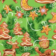 seamless christmas pattern - xmas gingerbread on green background