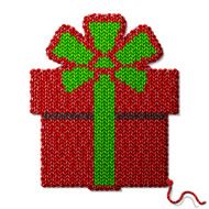 Gift symbol of knitted fabric isolated on white background N2