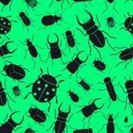 black bugs and beetles green seamless pattern eps10