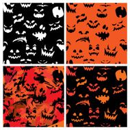 Set of Halloween seamless patterns with pumpkins faces N2