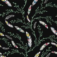 Seamless pattern with feathers and leaves N4