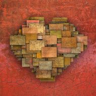 3d fragmented love heart shape square tile grunge pattern N2