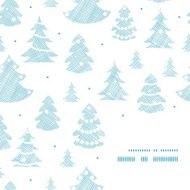 Blue decorated Christmas trees silhouettes textile frame corner pattern background N2