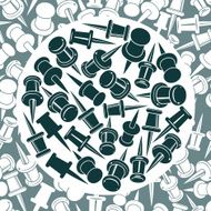 Push pins icon set with seamless pattern in background