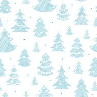 Blue decorated Christmas trees silhouettes textile seamless pattern background N2