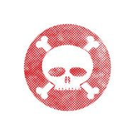 Skull vector icon with pixel print halftone dots texture