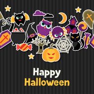 Happy halloween greeting card with flat sticker icons