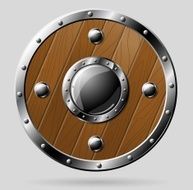 Round wooden shield isolated on white