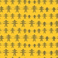 Seamless pattern of industrial power lines in flat style