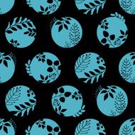 Pattern of polka dots with leaves - black and green