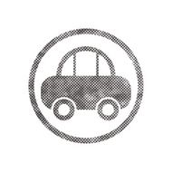 Car icon with pixel print halftone dots texture