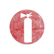 Fire extinguisher sign with pixel print halftone dots texture