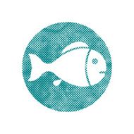 Fish symbol with pixel print halftone dots texture