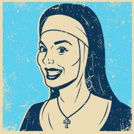 Retro Screen Print Nun Line Art Illustration