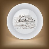 Decorative plate with image of farmhouse N2