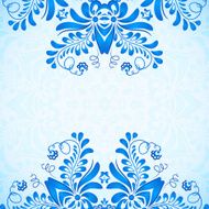 Blue greeting card template with floral pattern in gzhel style N2