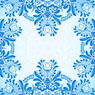 Blue greeting card template with floral pattern in gzhel style N3