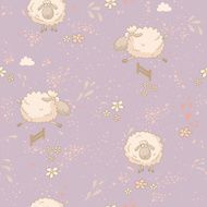 Seamless pattern with cute sheep in field N3