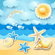 Seascape with sun and seashells