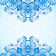 Blue greeting card template with floral pattern in gzhel style N4