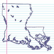 Vector Sketchy Map on White Lined Paper Background Louisiana N2