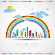 Funny city theme background with rainbow