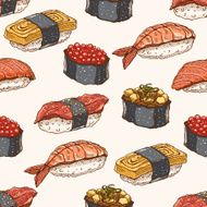seamless background with hand-drawn sushi N2