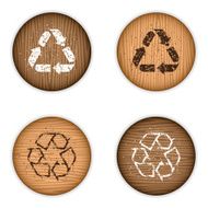 Grungy recycling symbols on wood grain icons