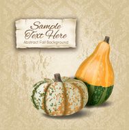 Vintage Damask Background With Label and Fall Gourds