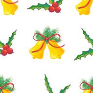 Seamless pattern with Christmas bell and holly berry N2