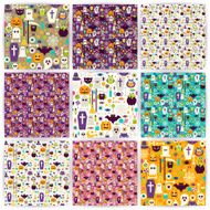 Nine Vector Flat Seamless Halloween Party Patterns Collection