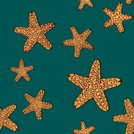 Orange seafishes on the dark green background Seamless vector pattern