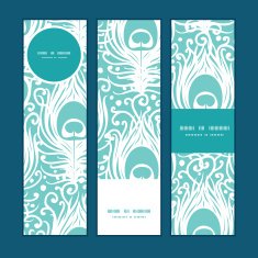 Vector soft peacock feathers vertical banners set pattern background