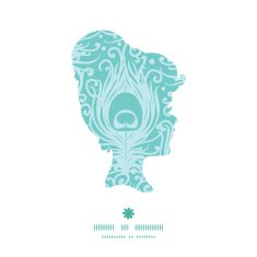 Vector soft peacock feathers girl portrait silhouette pattern frame N2