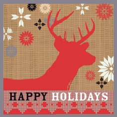 Burlap kitschy vintage Christmas greeting design with deer head