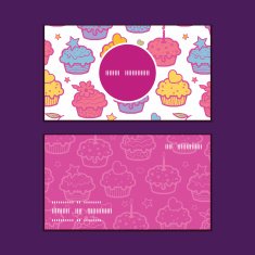 Vector colorful cupcake party vertical round frame pattern business cards N3